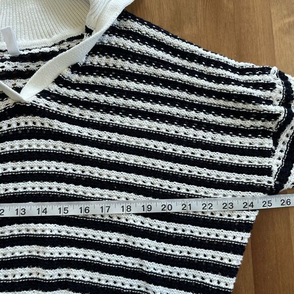 Wishlist Womens Sweater Size Large Navy White Collared Open Knit Preppy Nautical - Picture 12 of 13